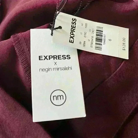 Express x Negin Mirsalehi Burgundy Jumpsuit Size 6 Wide Leg Crew Neck Women's - Picture 7 of 8